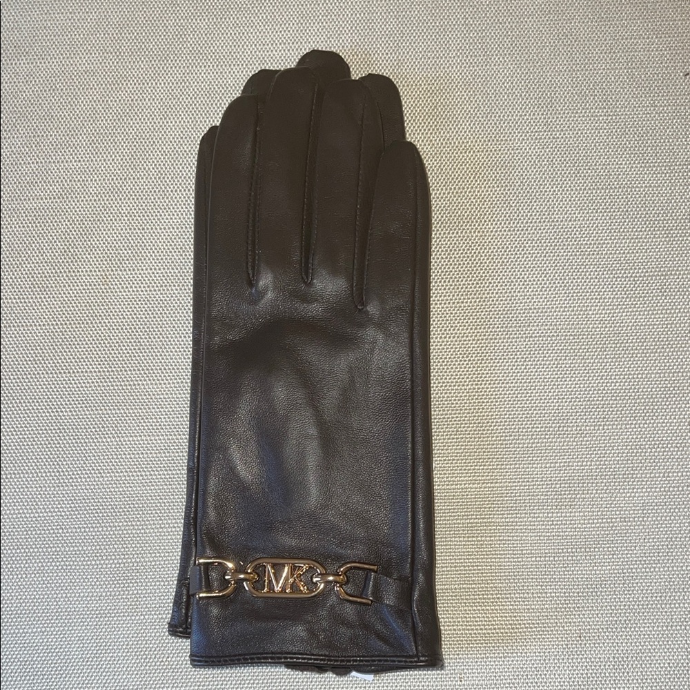 Michael Kors Leather Tech Gloves with Gold Logo
